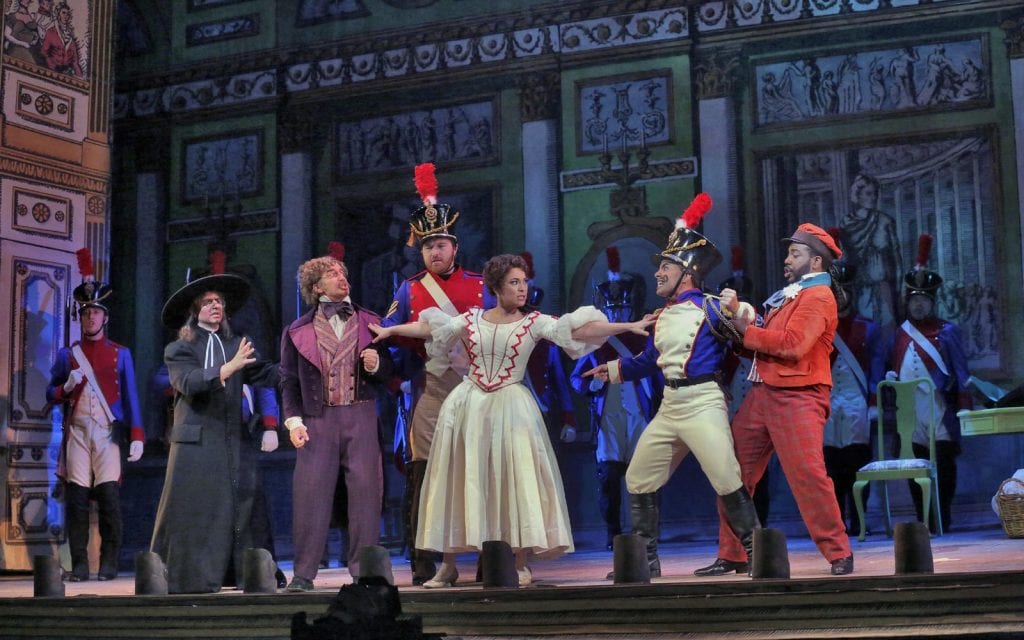 Irene Roberts as Rosina with Simon Outlaw (in orange) as Figaro by the Atlanta Opera. (Photos by Ken Howard) Irene Roberts as Rosina with Simon Outlaw (in orange) as Figaro by the Atlanta Opera. (Photos by Ken Howard)