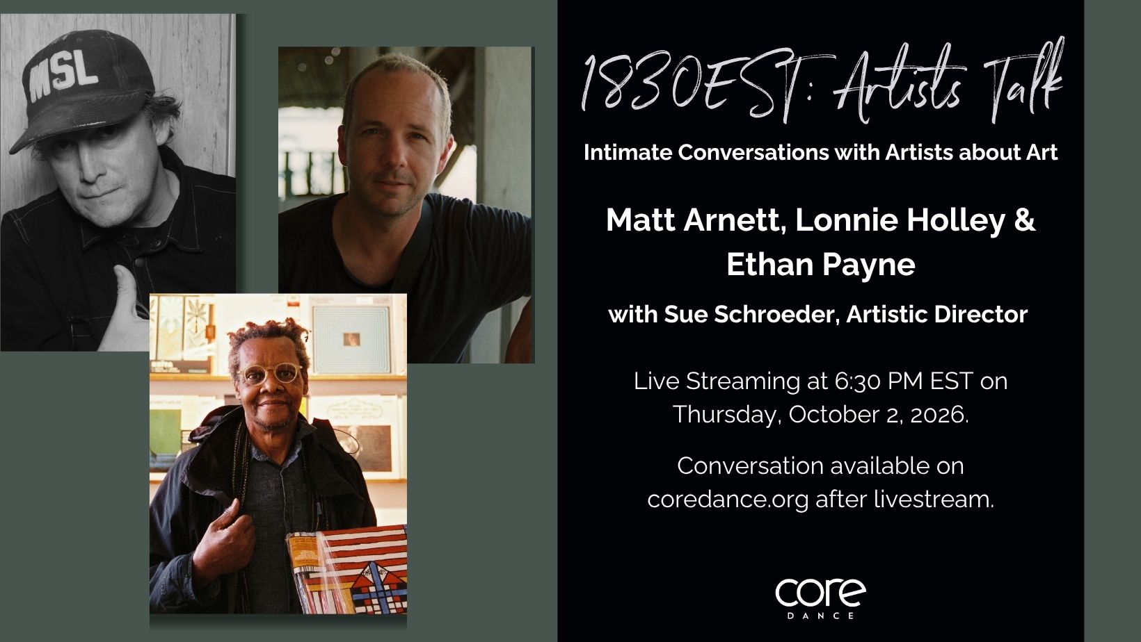 18:30EST – Artists Talk with Matt Arnett, Lonnie Holley & Ethan Payne
