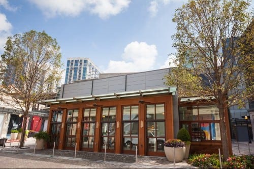 A cozy courtyard is a refuge from Peachtree Street.