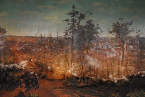 This section of the Cyclorama shows the Troup Hurt House, the focal point of the Battle of Atlanta.