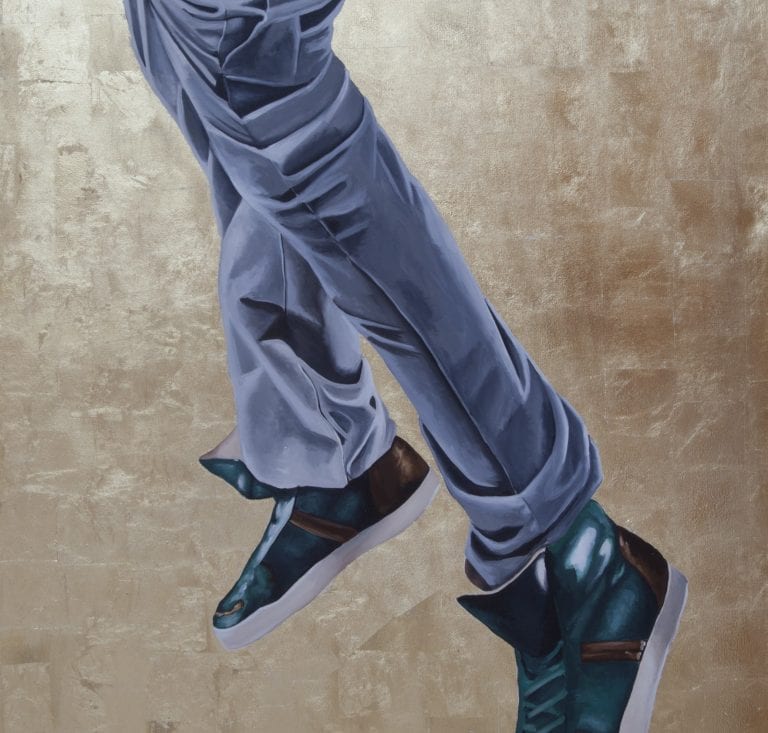 Review: Fahamu Pecou soars in striking, smart, timely “Grav•i•ty,” at MOCA GA