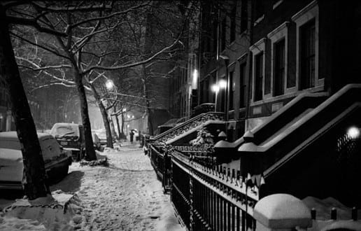 Harold Feinstein: Night Snow W 11th Street, 1982, silver gelatin print.