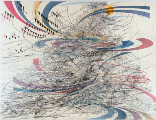 Julie Mehretu: Highlife (of Graceland after C. Abani), 2006. Ink and acrylic on canvas.