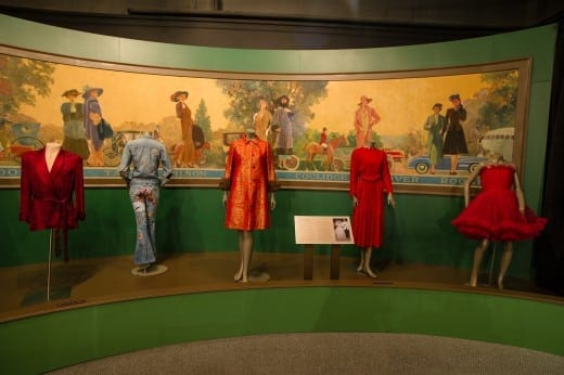 Wilbur Kurtz's mural “Fashion Through the Years,” painted in 1972 for Rich's 75th anniversary, was displayed above the main elevator banks in the downtown store. Courtesy of the Coca-Cola Company.