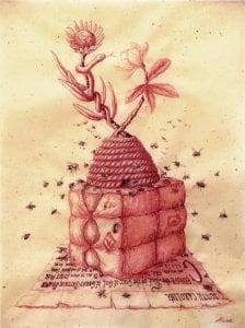 Artist: Robert Sherer Title: Dramatis Personae Medium: Blood (Descendents of Slavery and Slave Owners)